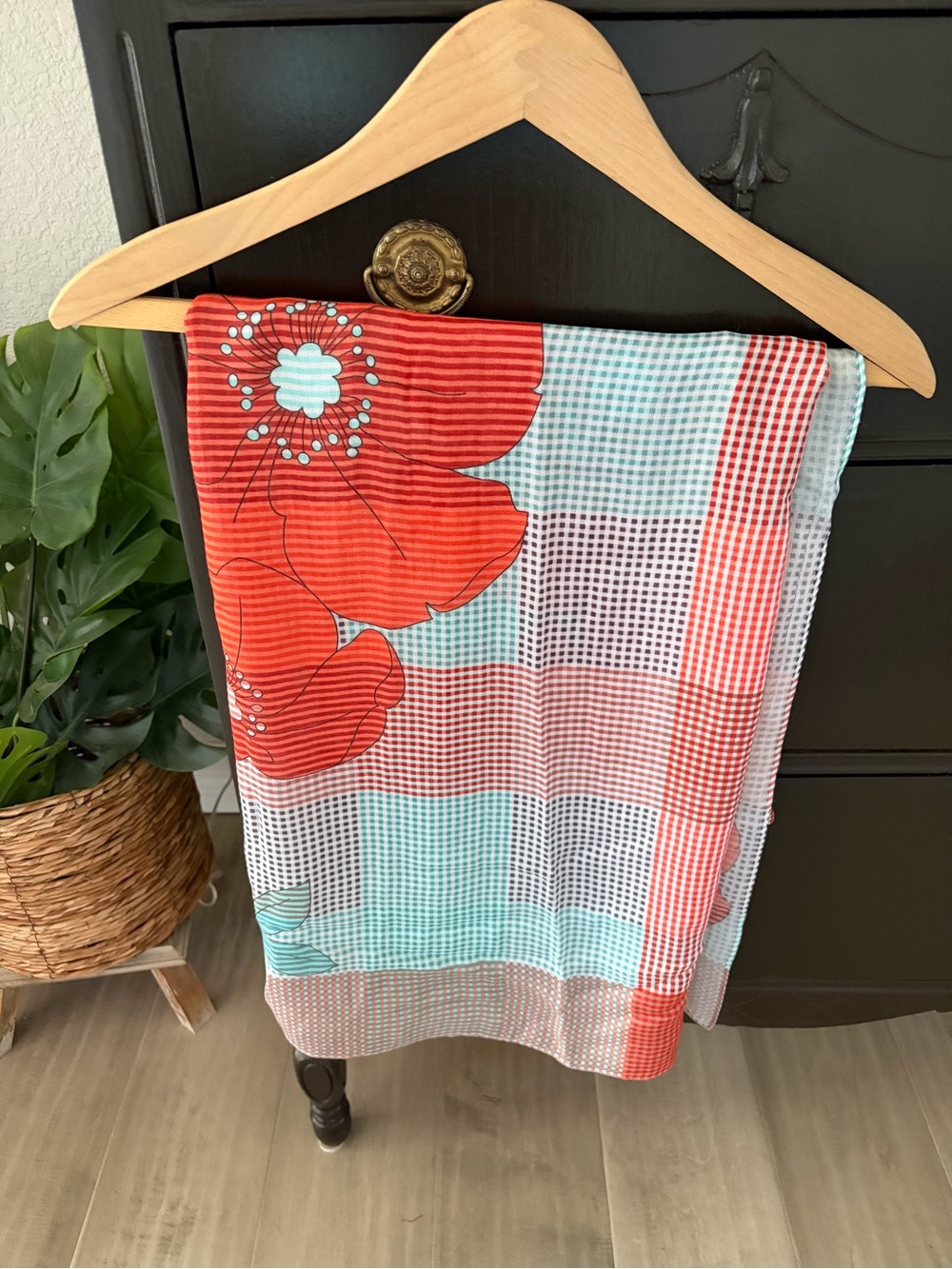 CAbi Poppy Floral & Gingham Lightweight Scarf